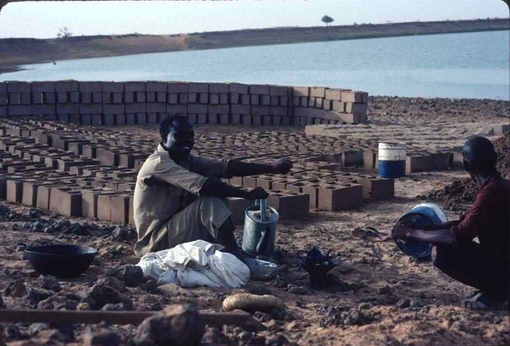 Making bricks for rice warehouse